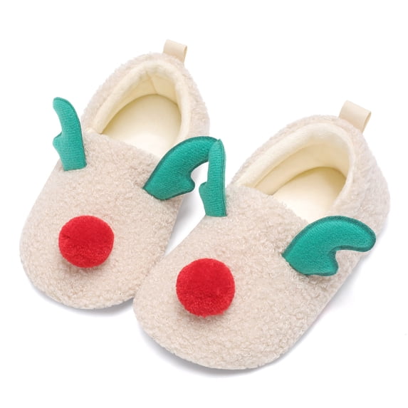 JOINFREE Toddler Christmas Reindeer Slippers for Boys Girls Warm Fuzzy House Shoes