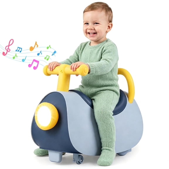 Toddler Smooth Gliding Scoot Car with T-Shaped Handlebar & Comfort Seat, 2 Universal + 2 Directional Wheels Indoor Outdoor Ride-On Toy Gift - Blue