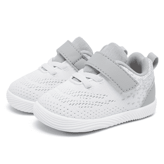 Toddler Sneakers Baby Boys & Girls Barefoot Shoes Lightweight Breathable Walking Running Tennis Athletic Sport Shoes White Gray 18-24 Months Size 9
