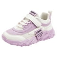 thumbnail image 1 of Toddler Sneakers Girls Size 5.5-6 Years Four Seasons Children Flat Thick Bottom Non Slip Lightweight Mesh Upper Breathable Comfortable Lace Up Hook Loop Solid Color Casual Style Purple Princess Shoes, 1 of 7