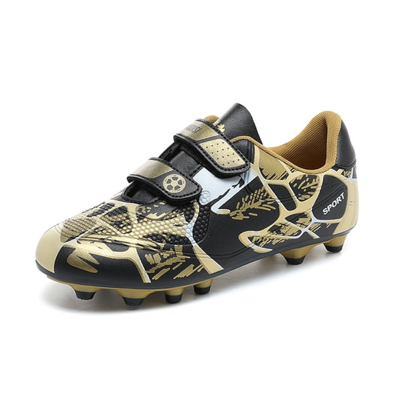 Toddler Sneakers Kids Soccer Cleats Genuine Leather Upper with Sticky Rubber Studs Hook-And-Loop Closure Girls Sneakers Gold 7 Years-8 Years
