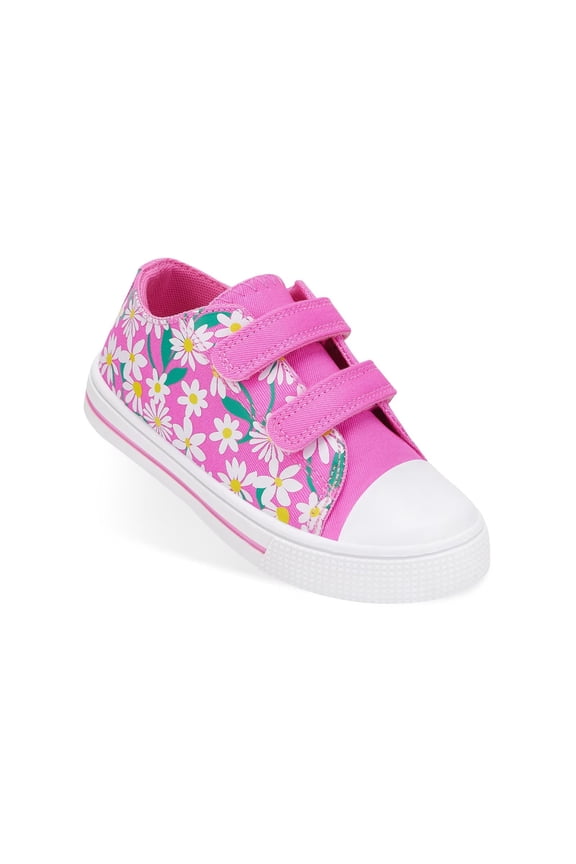 Toddler Sneakers for Girls Low Top Canvas Shoes Kids Casual Adjustable Straps Walking Shoes, Daisy, Size 5