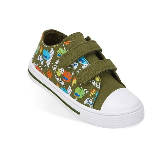 Toddler Sneakers for Boys Low Top Canvas Shoes Kids Casual Adjustable Straps Walking Shoes, Dinosaur, Size 1