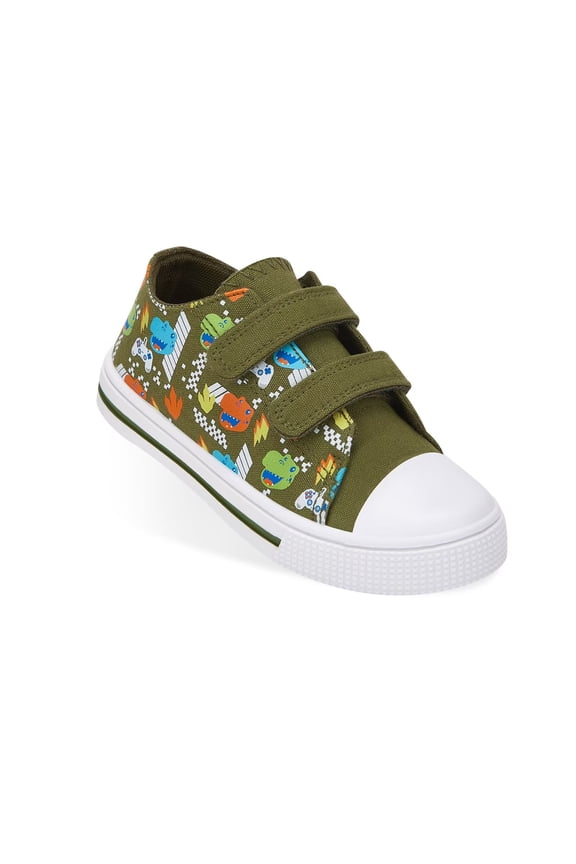 Toddler Sneakers for Boys Low Top Canvas Shoes Kids Casual Adjustable Straps Walking Shoes, Dinosaur, Size 6