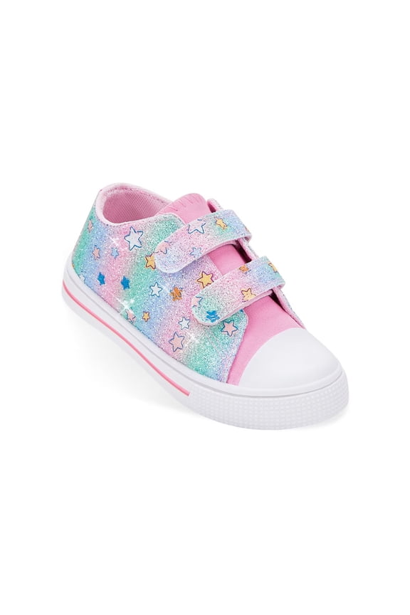 Toddler Sneakers for Girls Low Top Canvas Shoes Kids Casual Adjustable Straps Walking Shoes, Glitter, Size 7