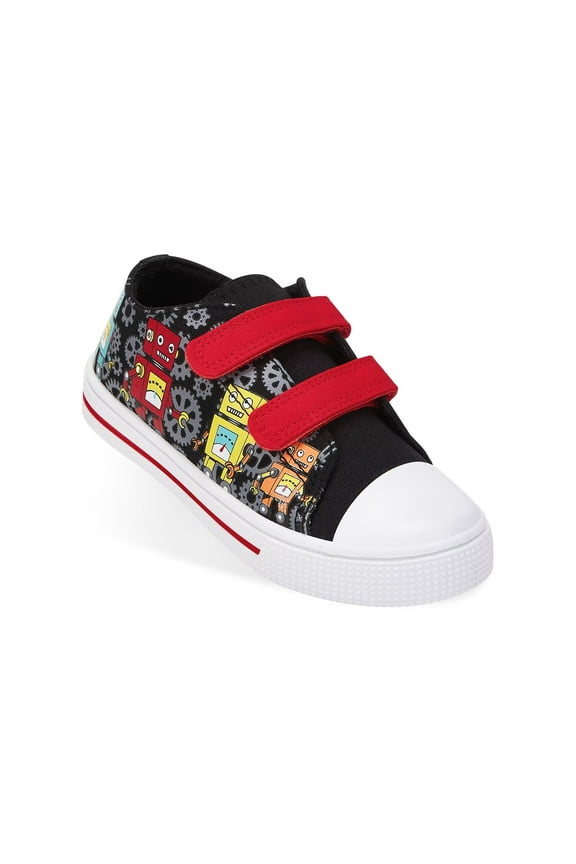 Toddler Sneakers for Boys Low Top Canvas Shoes Kids Casual Adjustable Straps Walking Shoes, Robot, Size 10