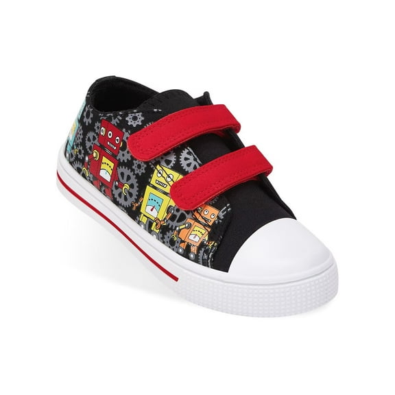 Toddler Sneakers for Boys Low Top Canvas Shoes Kids Casual Adjustable Straps Walking Shoes, Robot, Size 6