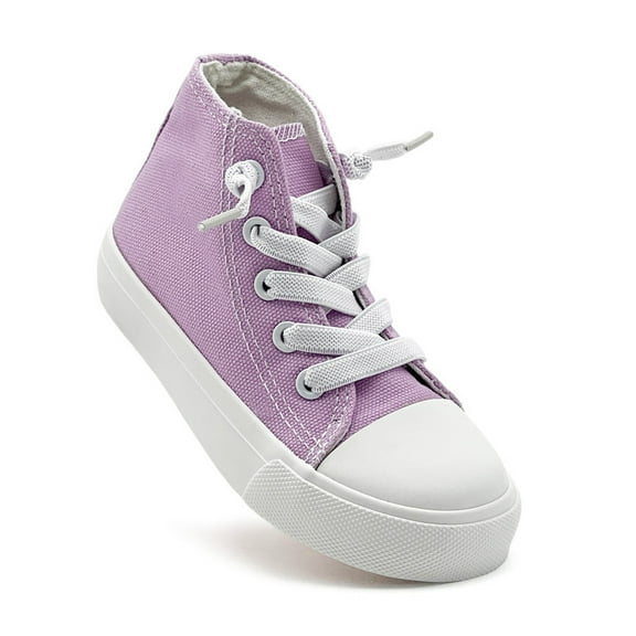 Toddler Sneakers for Girls Boys, Kids Canvas Fashion Shoes Elastic Straps Laces Slip On Lightweight Comfortable High Top Classic Casual Walking Shoes