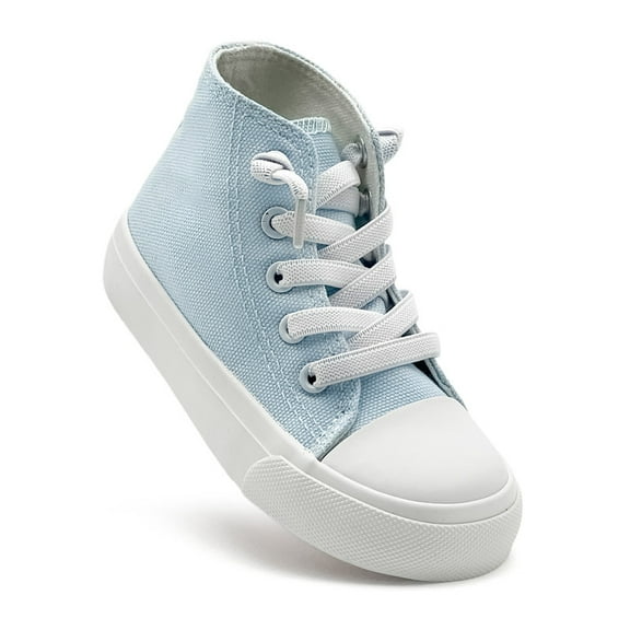 Toddler Sneakers for Girls Boys, Kids Canvas Fashion Shoes Elastic Straps Laces Slip On Lightweight Comfortable High Top Classic Casual Walking Shoes