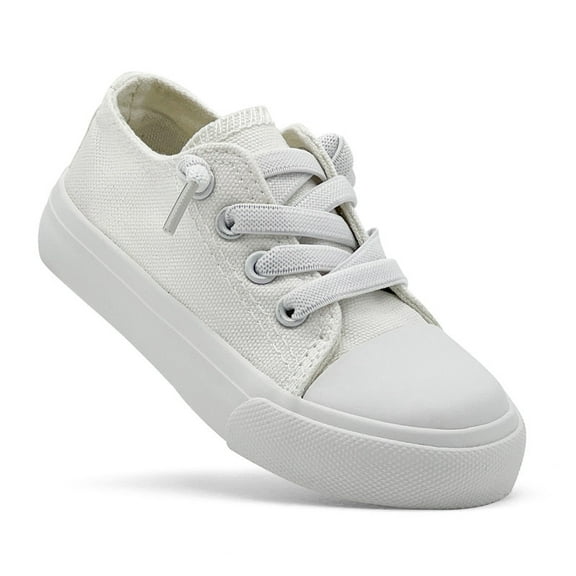 Toddler Sneakers for Girls Boys, Kids Canvas Fashion Shoes Elastic Straps Laces Slip On Lightweight Comfortable Low Top Classic Casual Walking Shoes