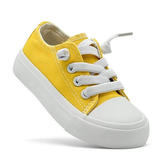 Toddler Sneakers for Girls Boys, Kids Canvas Fashion Shoes Elastic Straps Laces Slip On Lightweight Comfortable Low Top Classic Casual Walking Shoes