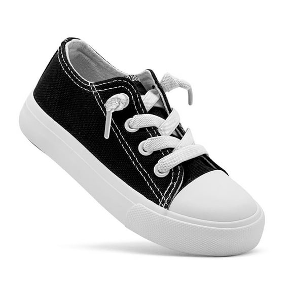 Toddler Sneakers for Girls Boys, Kids Canvas Fashion Shoes Elastic Straps Laces Slip On Lightweight Comfortable Low Top Classic Casual Walking Shoes