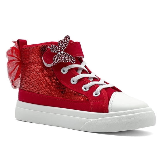 Toddler Sneakers for Girls Boys, Kids Canvas High Top Fashion Sparkle Sequins Bow Shoes Running Walking Casual Adjustable Strap Shoes