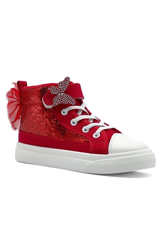 Toddler Sneakers for Girls Boys, Kids Canvas High Top Fashion Sparkle Sequins Bow Shoes Running Walking Casual Adjustable Strap Shoes