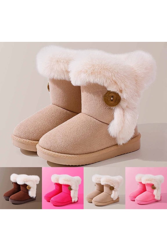 Toddler Snow Boots for Girls and Boys Kids Winter Shoes for Girl Boy Kid Mini Brown Shoe Beige 12 M-18 M