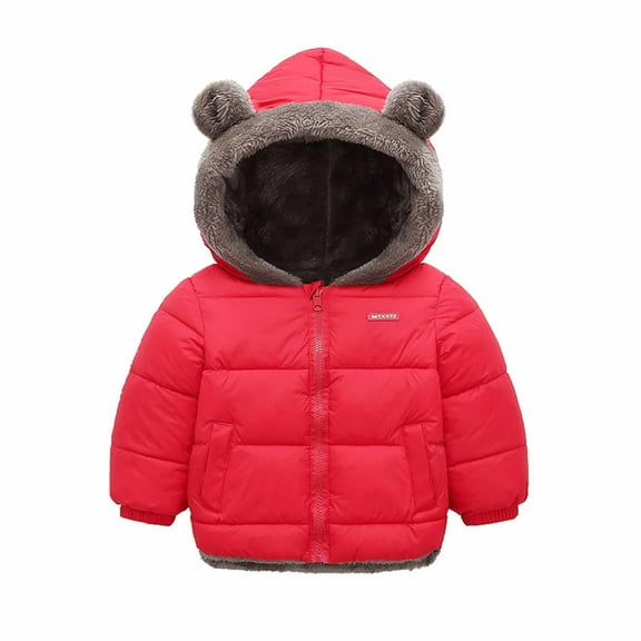 Toddler Snow Coat Winter Warm Zip Up Cute Ear Hoodie Jackets Pockets Solid Color Kids Baby Cardigan Outerwear (2-3 Years, RedA1)