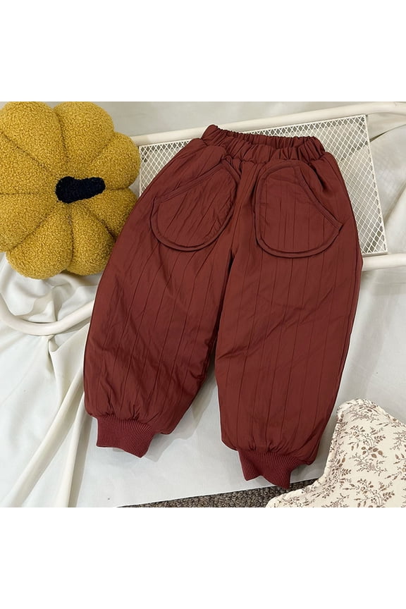 Toddler Snow Pants, Kids Lightweight Puffer down Joggers Fleece Lined Waterproof Ski Sweatpants for Boys and Girls Red 4-5 Years