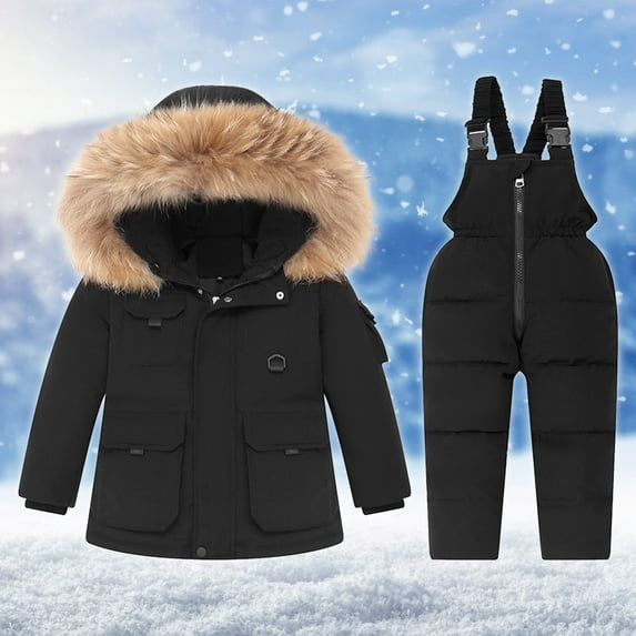 Toddler Snow Suit Boys Girls Fashion Solid Color Down Jackets Keep Thickening Warm Outdoor Coat Jumpsuit Set Kids Winter Clothes Zip Up Jacket Trench Coat Cute pants,1-6years