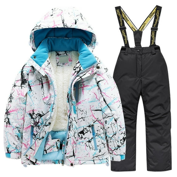 Toddler Snow Suit Kids Ski Jacket & Pants Set Solid Color Thermal Ski Suit with Removable Hood Windproof Waterproof Winter Jacket Size 12-14 Years