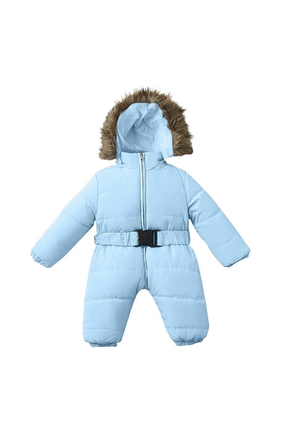 Toddler Snow Suit Thick Girl Coat Warm Jacket Hooded Winter Outfits Set Outerwear Long Sleeve Onesies Sky Blue 18 Months-24 Months