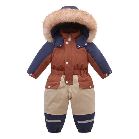 Toddler Snow Suit With Hood Thickened Baby Jumpsuit Warm Winter Baby Romper Newborn Onesies Girl Coffee 3 Years-4 Years