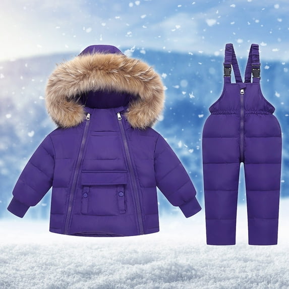 Toddler Snowsuit Boys Girls Fashion Solid Color Down Jackets Keep Thickening Warm Outdoor Coat Jumpsuit Set Fall Winter Cute Outfits Waterproof Rain Lightweight Jacket,1-6years