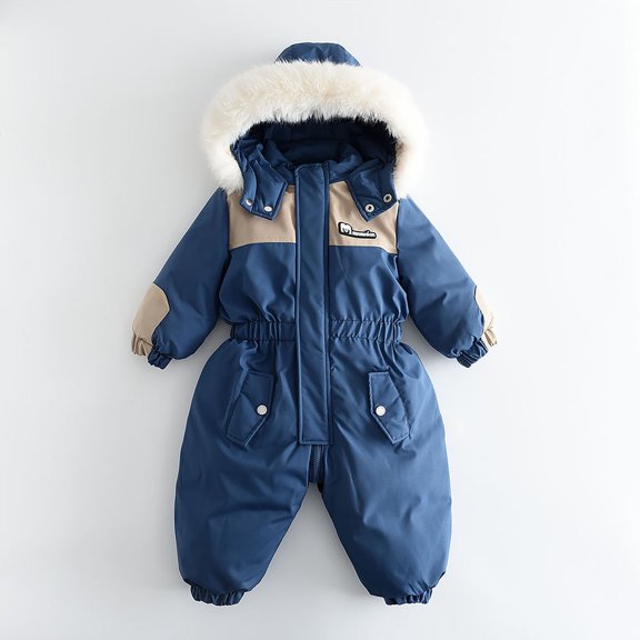 Toddler Snowsuit Boys Girls Fashion Solid Color Keep Warm Thickening Warm Outdoor Hooded Jumpsuit Fall Winter Cute Outfits Waterproof Rain Lightweight Jacket,1-6years