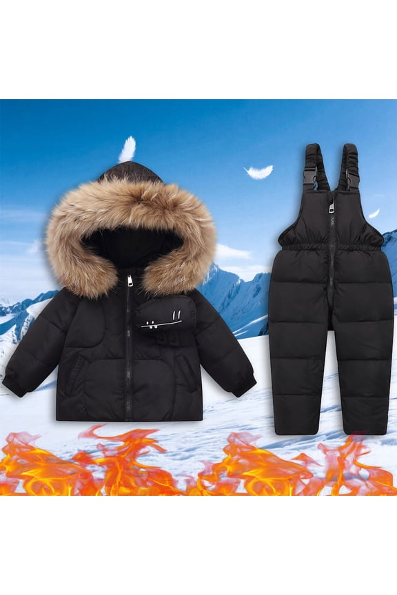 Toddler Snowsuit Boys And Girls Winter Fashion Outdoor Children's Hooded Thick Warm Printed Ski Suit Set Fall Winter Cute Outfits Waterproof Rain Lightweight Jacket,1-6years