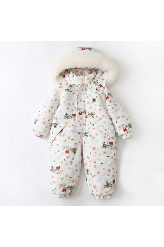 Toddler Snowsuit Children's Hooded Ski Suit Baby Climbing Suit Children's Clothing Outside Wear Winter Baby'S Cute Clothes Waterproof Light Jacket Rain Coat Toddler Snow Suit,1-6years