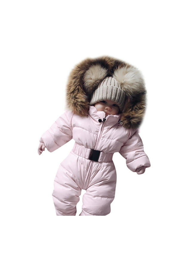 Toddler Snowsuit Cute Down Coat Hooded Romper for Baby Winter Coat Solid Color Long Sleeve Baby Girl Clothes Winter for Little Boys 3-6 Months