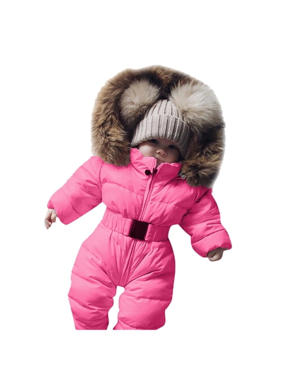 Toddler Snowsuit Cute Down Jacket Hooded Romper for Toddler Winter Jacket Long Sleeve Windproof Baby Girl Clothes 3-6 Months