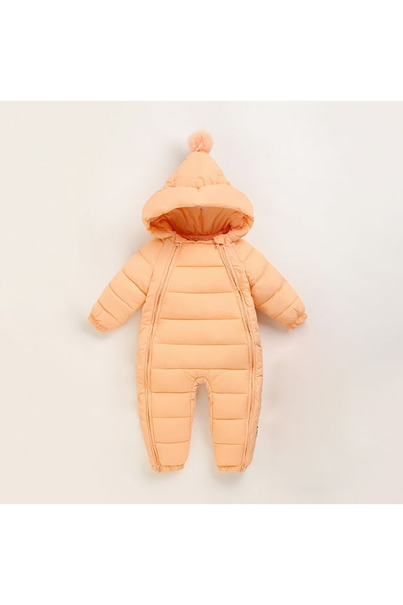 Toddler Snowsuit Hooded Romper Coat for Baby Girls Winter Coat Solid Color Warm Windproof Baby Girl Winter Clothes for Toddler Boys 6-12 Months