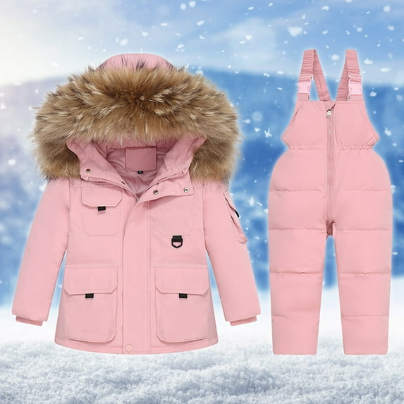 Winter Warm Outdoor Jackets Coats Boys Girls Fashion Solid Color Down Jackets Keep Thickening Warm Outdoor Coat Jumpsuit Set