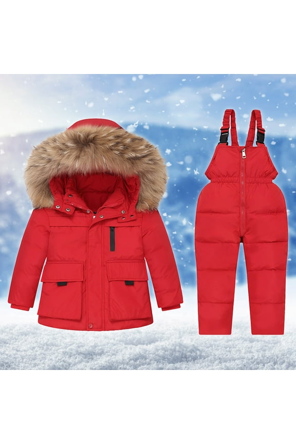 Ski Suits for Kids, Boys Girls Fashion Solid Color Down Jackets Keep Thickening Warm Outdoor Coat Jumpsuit Set