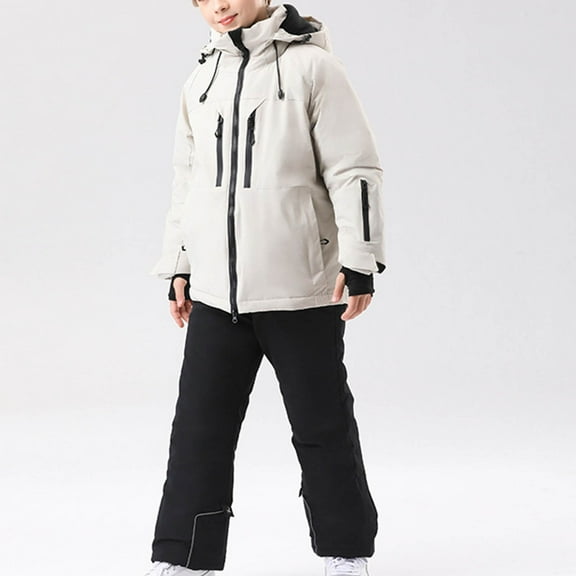 Toddler Snowsuit Kids Ski Suit Windproof Waterproof Thermal Winter Coat Jacket with Pants Set Boys Girls Unisex Cute Lightweight Warm Clothing 4-16 Years for Outdoor Snow Play