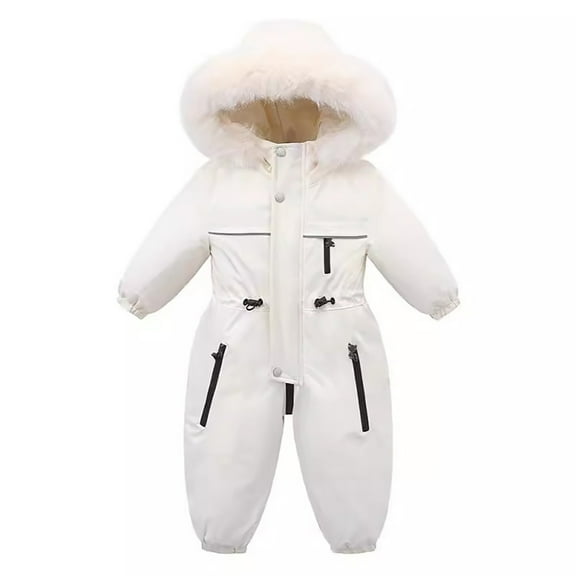 Toddler Snowsuit Warm Hooded Puffy Coat Jacket Footed Romper for Toddler Boys Girls Down Jacket Set Long Sleeve Windproof Winter Clothes for Baby Girl 2-3 Years