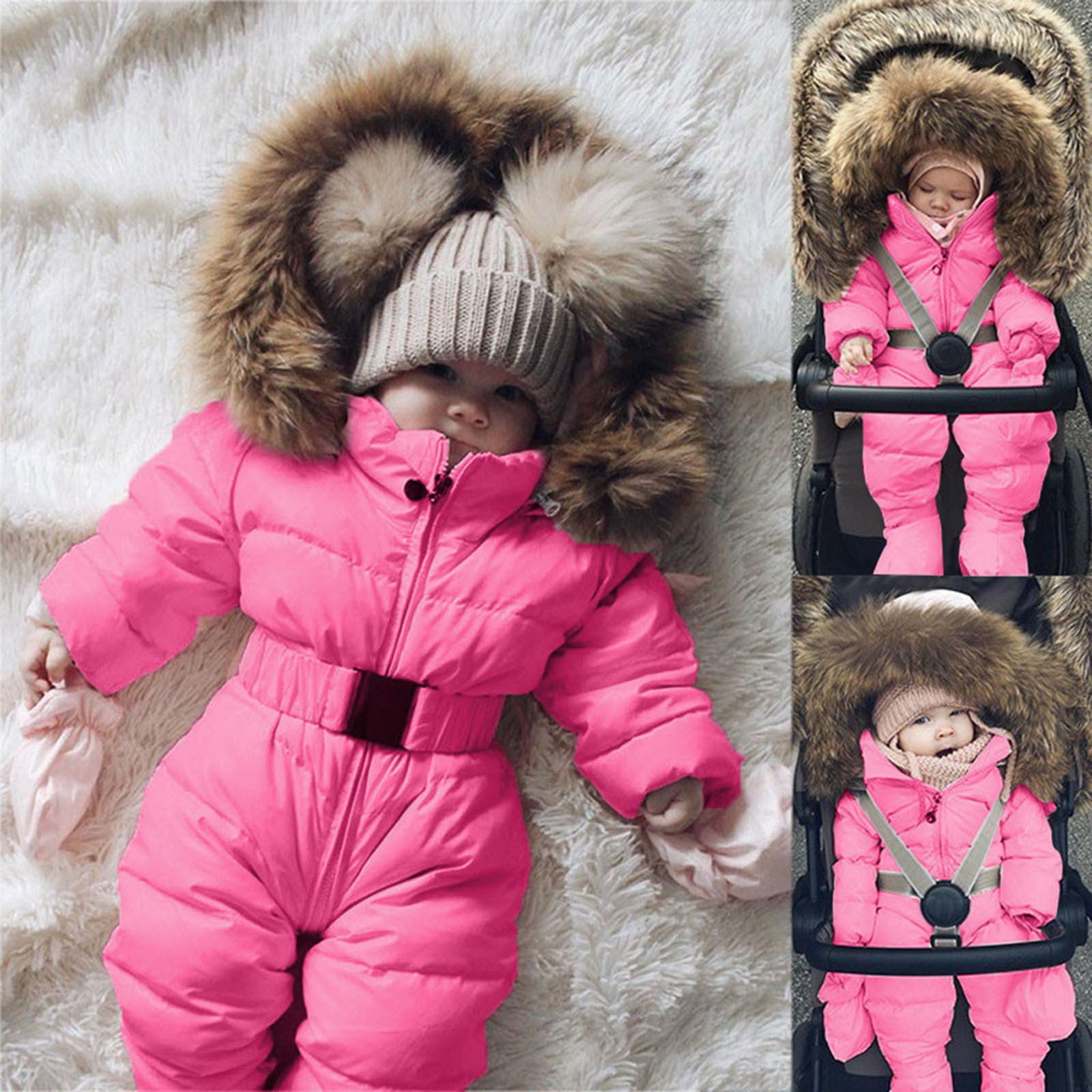 Toddler Snowsuit Warm Hooded Romper Coat for Toddler Boys Girls Winter Thick Quilted Cotton Jacket Long Sleeve Windproof Baby Boy Clothes 6-9 Months