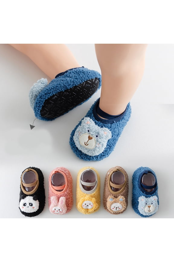 Toddler Sock Shoes Baby Socks Shoes Bear Cartoon Soft Rubber Sole Floor Socks Shoes Baby Sneakers Walking Shoes Babies Coffee 18 Months-24 Months