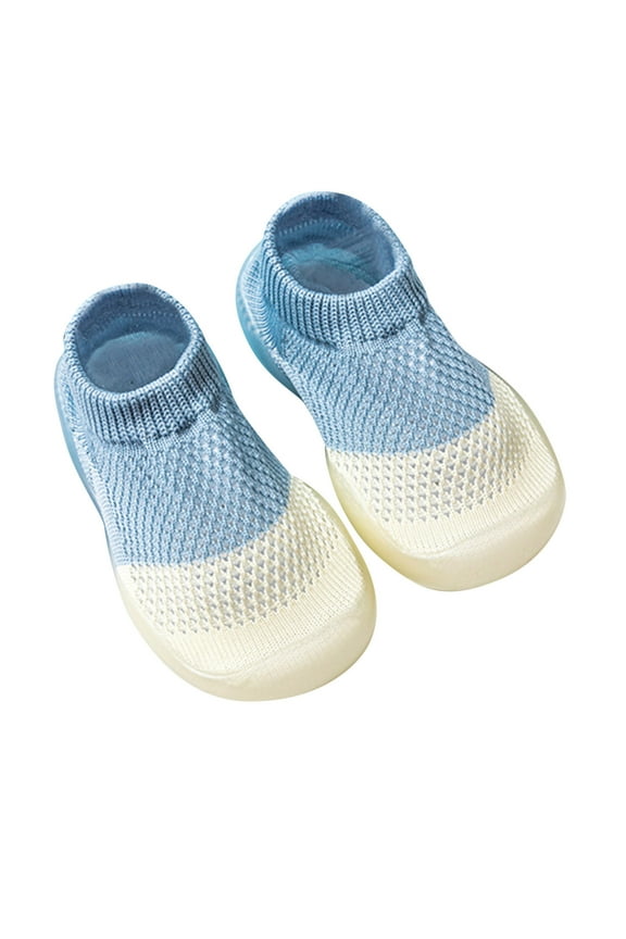 Toddler Sock Shoes, Baby Walking Shoes, Infant Non Slip Slippers Soft Rubber Sole Breathable Warm Knitted Baby Boys Girls Sneakers Blue 25