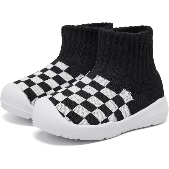 Toddler Sock Shoes Baby Walking Shoes Infant Slippers Boys & Girls Non-Slip Sneakers Black Plaid 15-18 Months