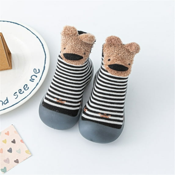 Toddler Sock Shoes Non-Skid Baby Walking Socks Indoor Warm Knit Soft Sole Rubber Cotton Toddler Shoes Toddler Girl Shoes for Girls 6-12 Months