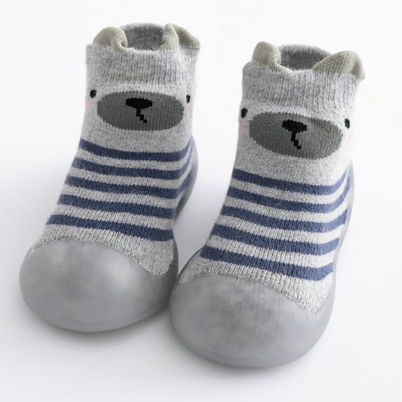 Toddler Sock Shoes Non- Toddler Boys Girls Walking Socks Shoes Indoor Warm Knit Soft Sole Rubber Cotton Socks Shoes Indoor Slipper for Boys