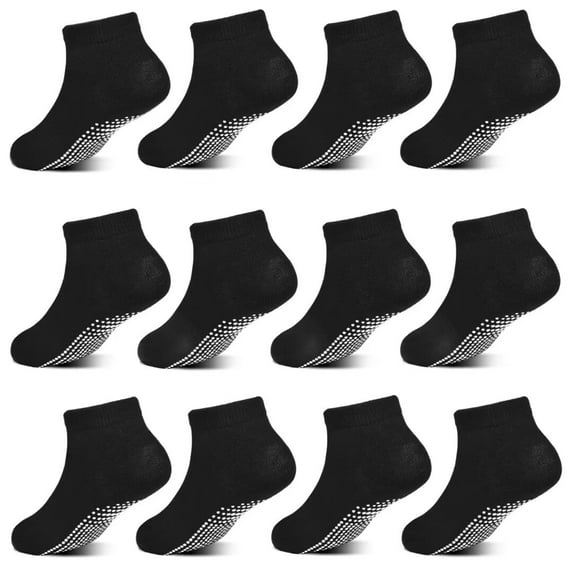 Toddler Socks, 12 Pairs Kids Breathable Athletic Ankle Socks for Boys Girls 1-7 Years, Low Cut Socks(02 Black,5-7 Years)