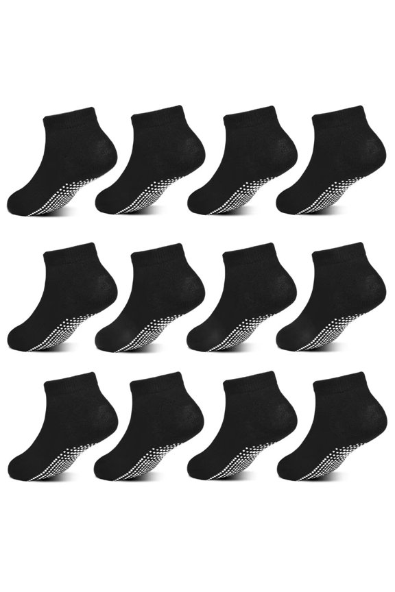 Toddler Socks, 12 Pairs Kids Breathable Athletic Ankle Socks for Boys Girls 1-7 Years, Low Cut Socks(02 Black,5-7 Years)