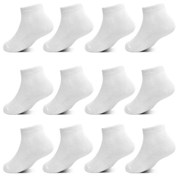 Toddler Socks, 12 Pairs Kids Breathable Athletic Ankle Socks for Boys Girls 1-7 Years, Low Cut Socks(03 White,1-3T)