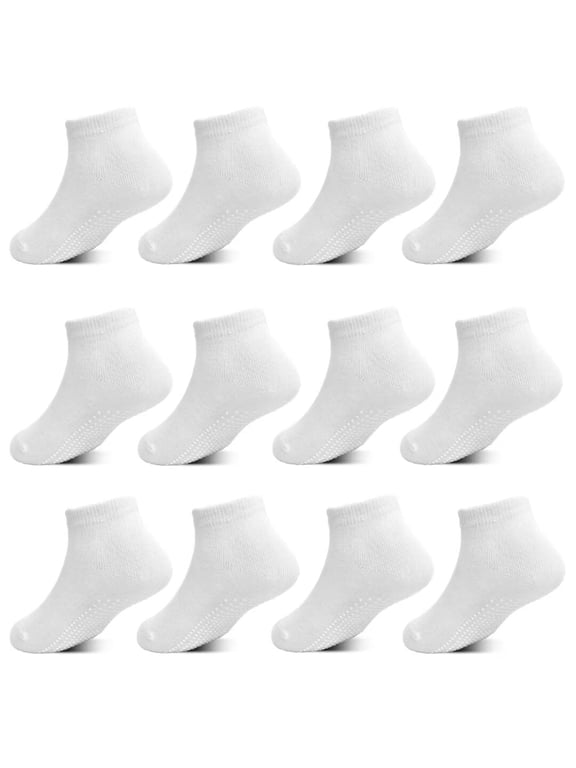 Toddler Socks, 12 Pairs Kids Breathable Athletic Ankle Socks for Boys Girls 1-7 Years, Low Cut Socks(03 White,5-7 Years)