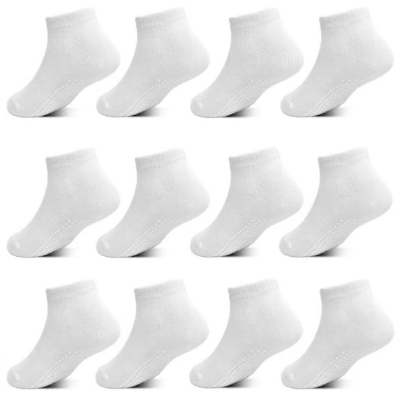 Toddler Socks, 12 Pairs Kids Breathable Athletic Ankle Socks for Boys Girls 1-7 Years, Low Cut Socks(03 White,5-7 Years)