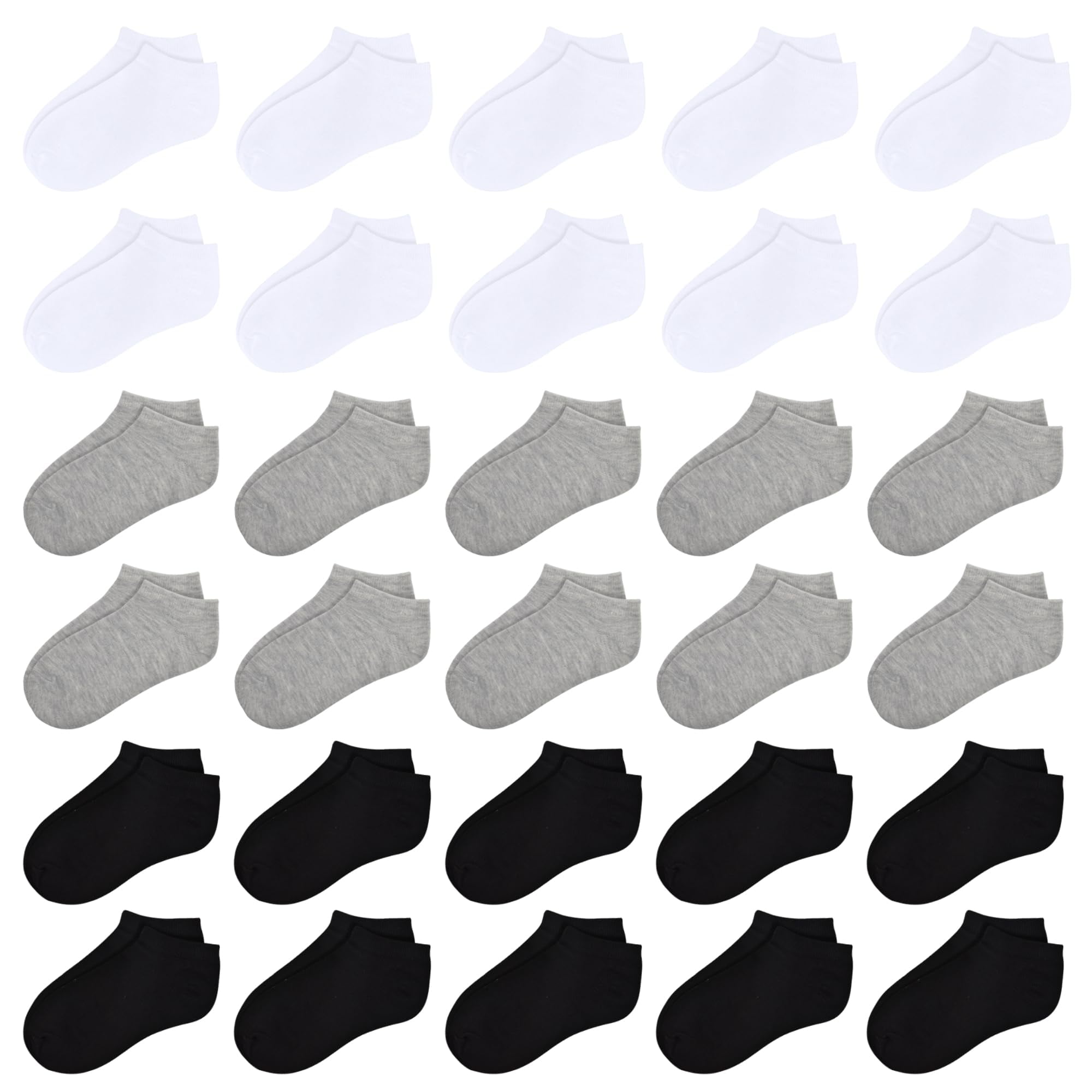ELUTONG Pack of 30 Kids Low Cut Socks, Breathable Moisture-Wicking Ankle Socks, Ages 1-14