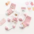thumbnail image 1 of Toddler Socks, 5 Packs in 1 Set for Kids Baby Girls Boys, Fashion Cartoon Cute Fuzzy Cotton Non Skid Gripper Ankle Crew Socks (L Size for 4-6T, Pink Pony Pattern), 1 of 6