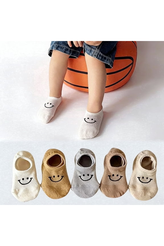 Toddler Socks 5 Pairs Low Cut Ankle Socks Smile Face Fishnet Cotton Socks for Baby Boys Girls Kids,2-15 Years